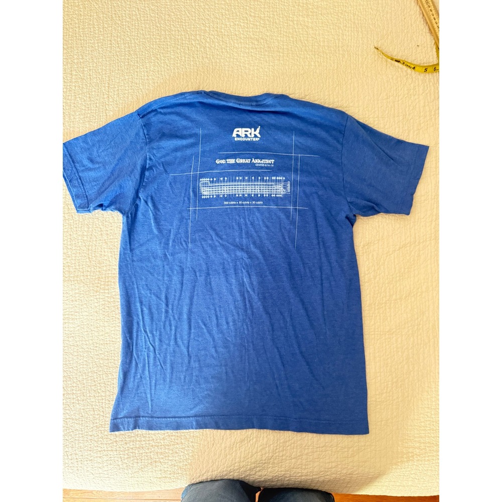 Ark Encounter Noah's Ark Blueprint Blue Graphic T Shirt Tultex Christian Tee - Picture 3 of 7